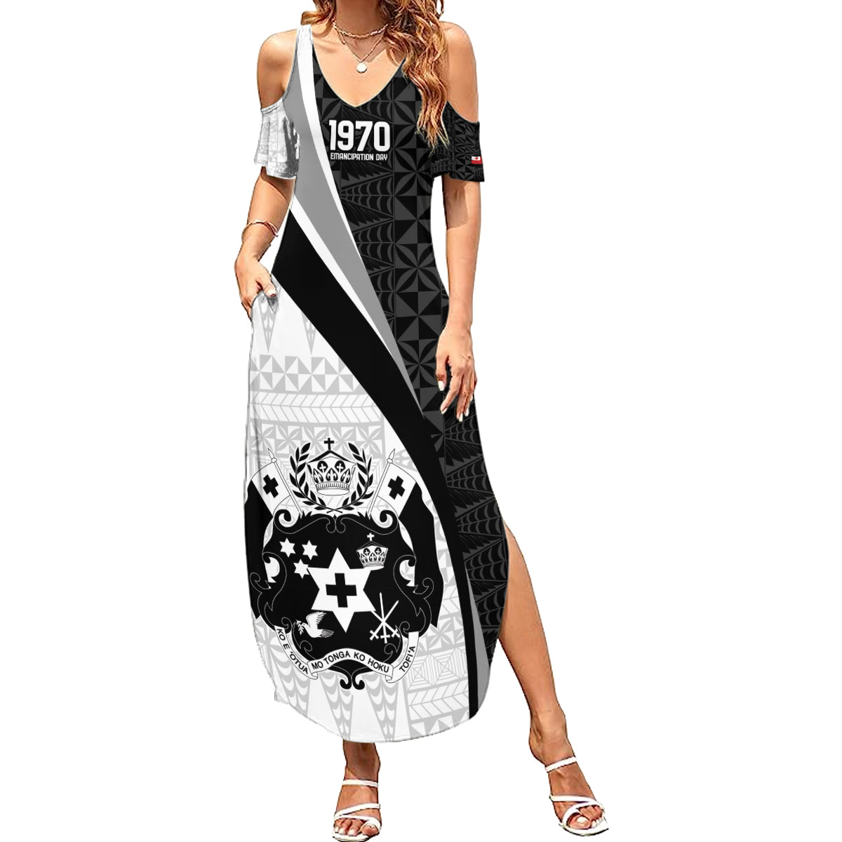 Personalised Tonga Emancipation Day Family Matching Summer Maxi Dress and Hawaiian Shirt Since 1970 Ngatu Tribal Pattern LT9 Mom's Dress Black - Polynesian Pride