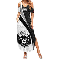 Personalised Tonga Emancipation Day Family Matching Summer Maxi Dress and Hawaiian Shirt Since 1970 Ngatu Tribal Pattern LT9 Mom's Dress Black - Polynesian Pride