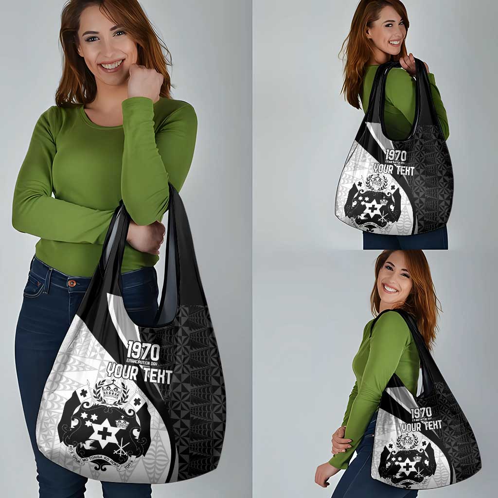 Personalised Tonga Emancipation Day Grocery Bag Since 1970 Ngatu Tribal Pattern