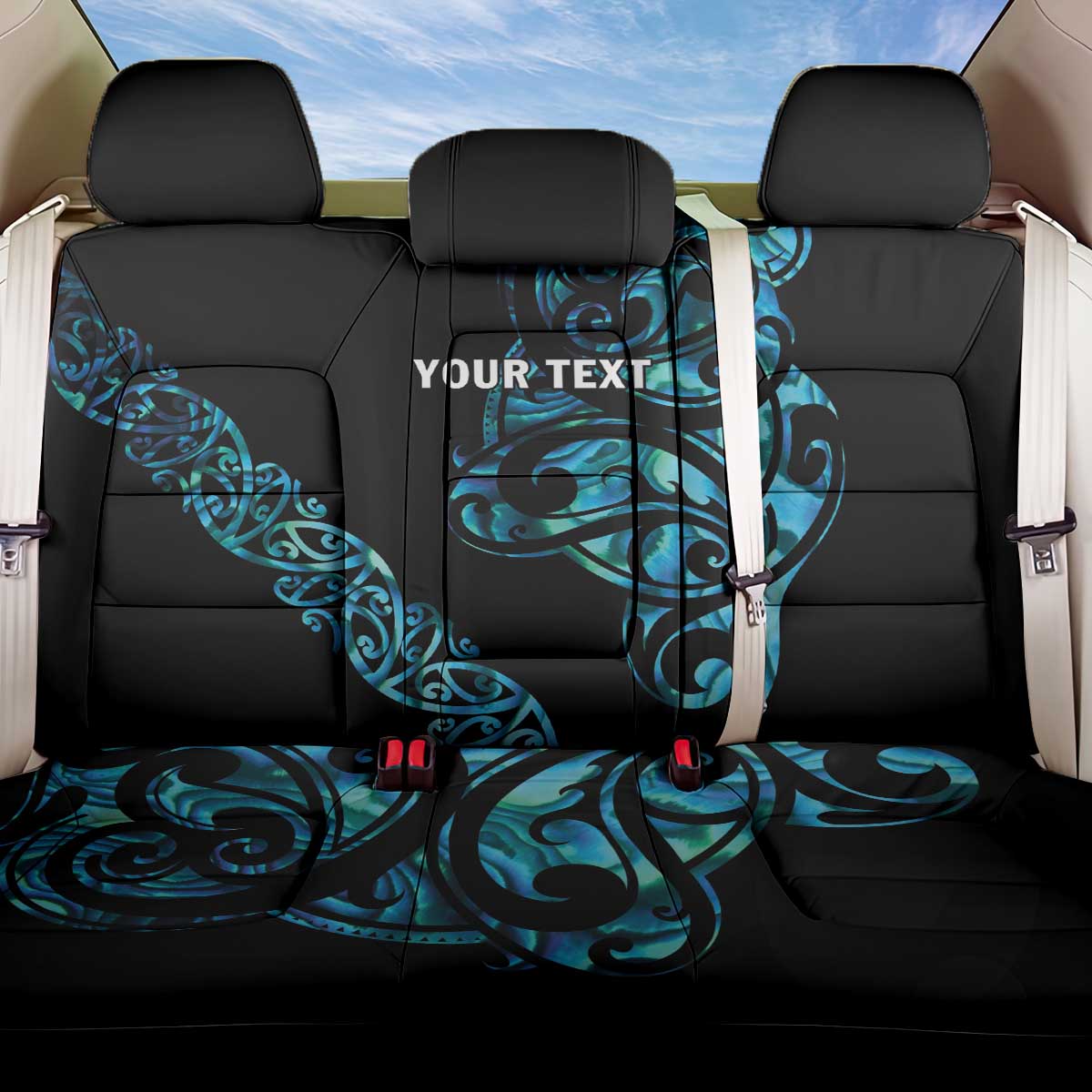 All Black Maori Tribal Tattoo Personalised Back Car Seat Cover Polynesian Style