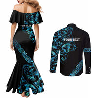 All Black Maori Tribal Tattoo Personalised Couples Matching Mermaid Dress and Long Sleeve Button Shirt Polynesian Style LT9 - Polynesian Pride