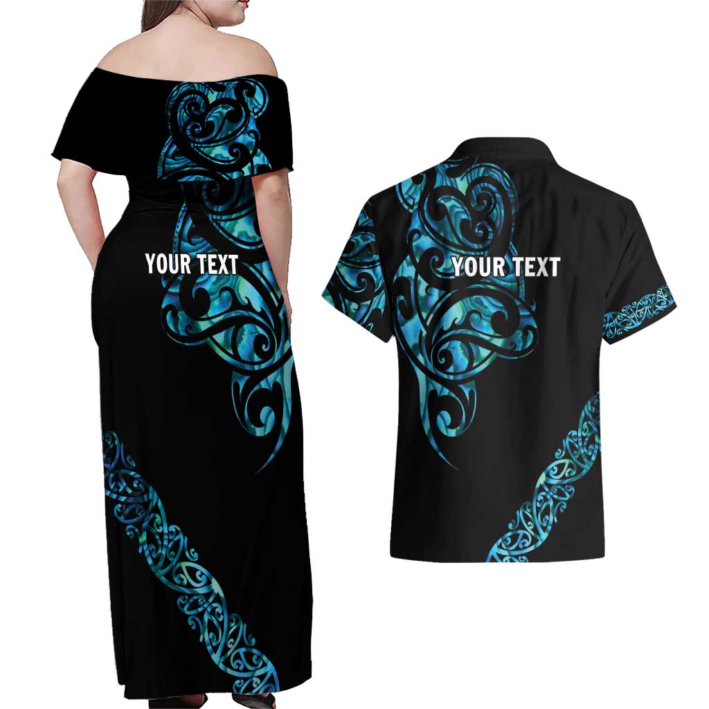 All Black Maori Tribal Tattoo Personalised Couples Matching Off Shoulder Maxi Dress and Hawaiian Shirt Polynesian Style LT9 - Polynesian Pride