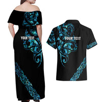 All Black Maori Tribal Tattoo Personalised Couples Matching Off Shoulder Maxi Dress and Hawaiian Shirt Polynesian Style LT9 - Polynesian Pride