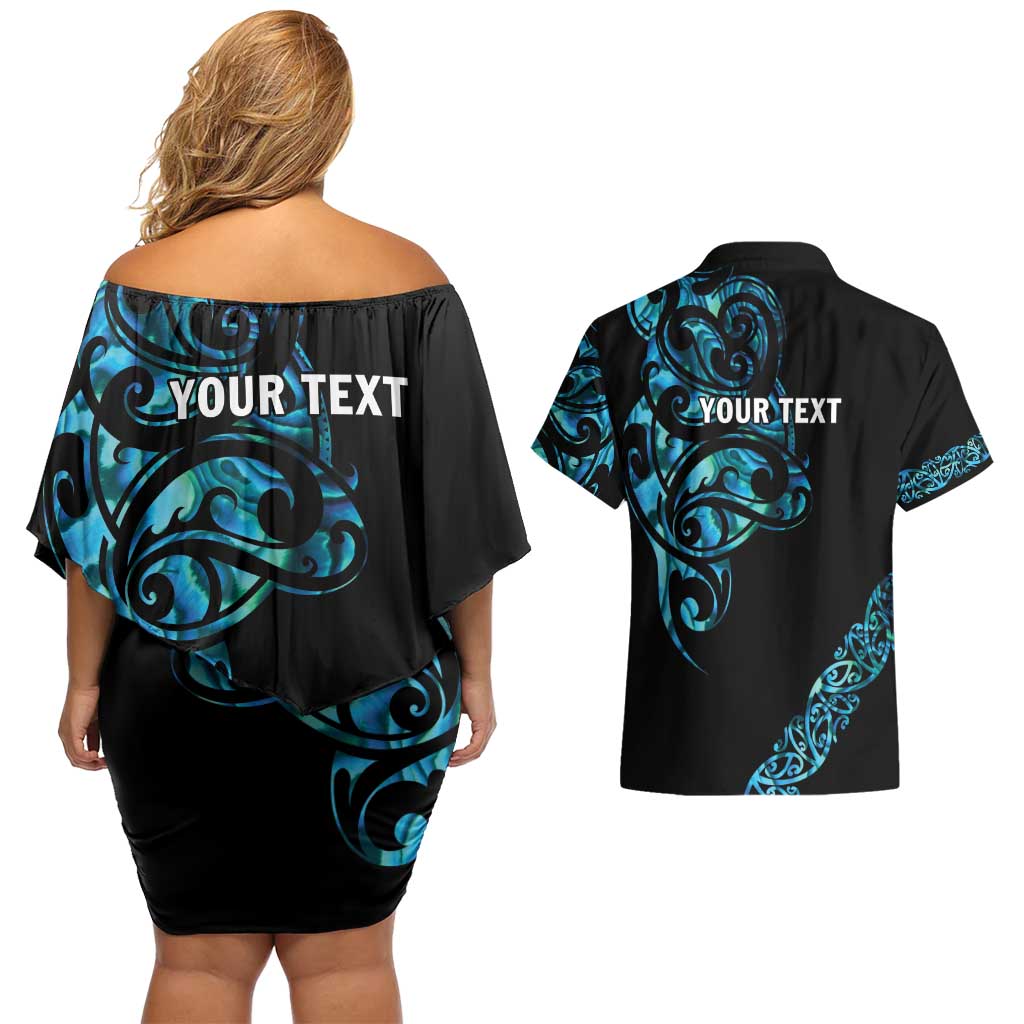 All Black Maori Tribal Tattoo Personalised Couples Matching Off Shoulder Short Dress and Hawaiian Shirt Polynesian Style LT9 - Polynesian Pride