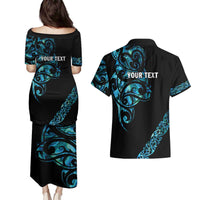 All Black Maori Tribal Tattoo Personalised Couples Matching Puletasi and Hawaiian Shirt Polynesian Style LT9 - Polynesian Pride