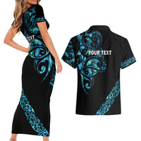 All Black Maori Tribal Tattoo Personalised Couples Matching Short Sleeve Bodycon Dress and Hawaiian Shirt Polynesian Style LT9 - Polynesian Pride