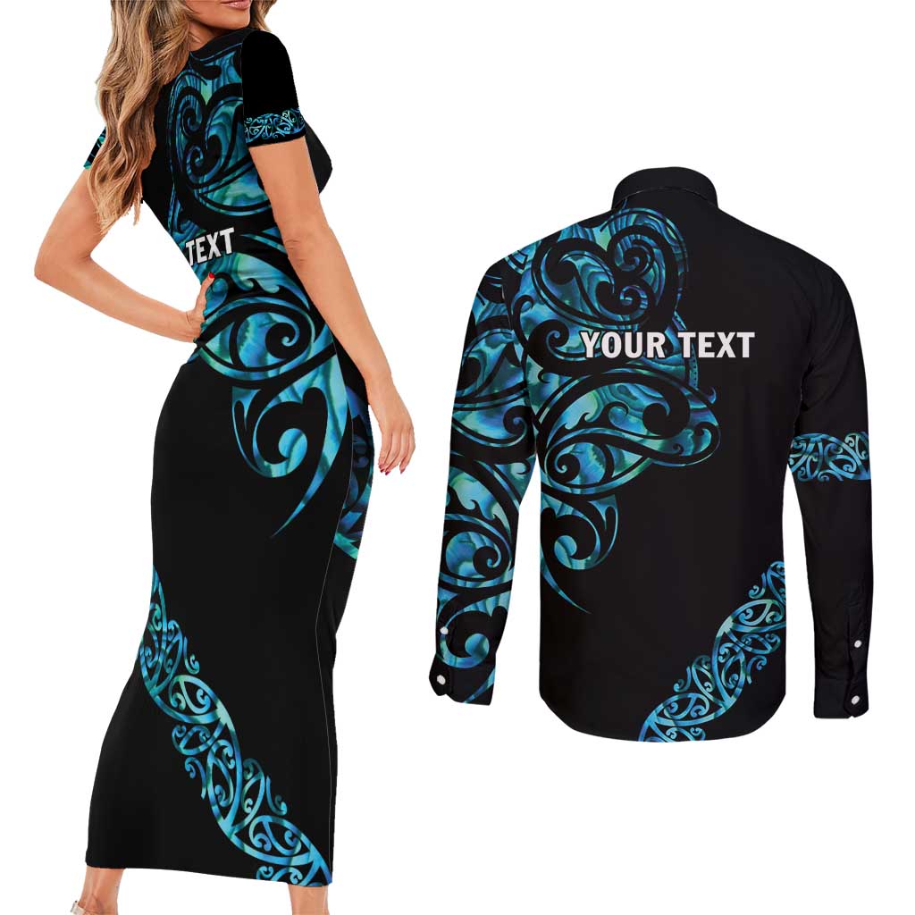 All Black Maori Tribal Tattoo Personalised Couples Matching Short Sleeve Bodycon Dress and Long Sleeve Button Shirt Polynesian Style LT9 - Polynesian Pride