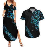 All Black Maori Tribal Tattoo Personalised Couples Matching Summer Maxi Dress and Hawaiian Shirt Polynesian Style LT9 Black - Polynesian Pride