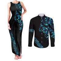 All Black Maori Tribal Tattoo Personalised Couples Matching Tank Maxi Dress and Long Sleeve Button Shirt Polynesian Style LT9 Black - Polynesian Pride