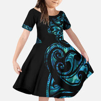 All Black Maori Tribal Tattoo Personalised Family Matching Mermaid Dress and Hawaiian Shirt Polynesian Style LT9 Daughter's Dress Black - Polynesian Pride