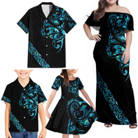 All Black Maori Tribal Tattoo Personalised Family Matching Off Shoulder Maxi Dress and Hawaiian Shirt Polynesian Style LT9 - Polynesian Pride
