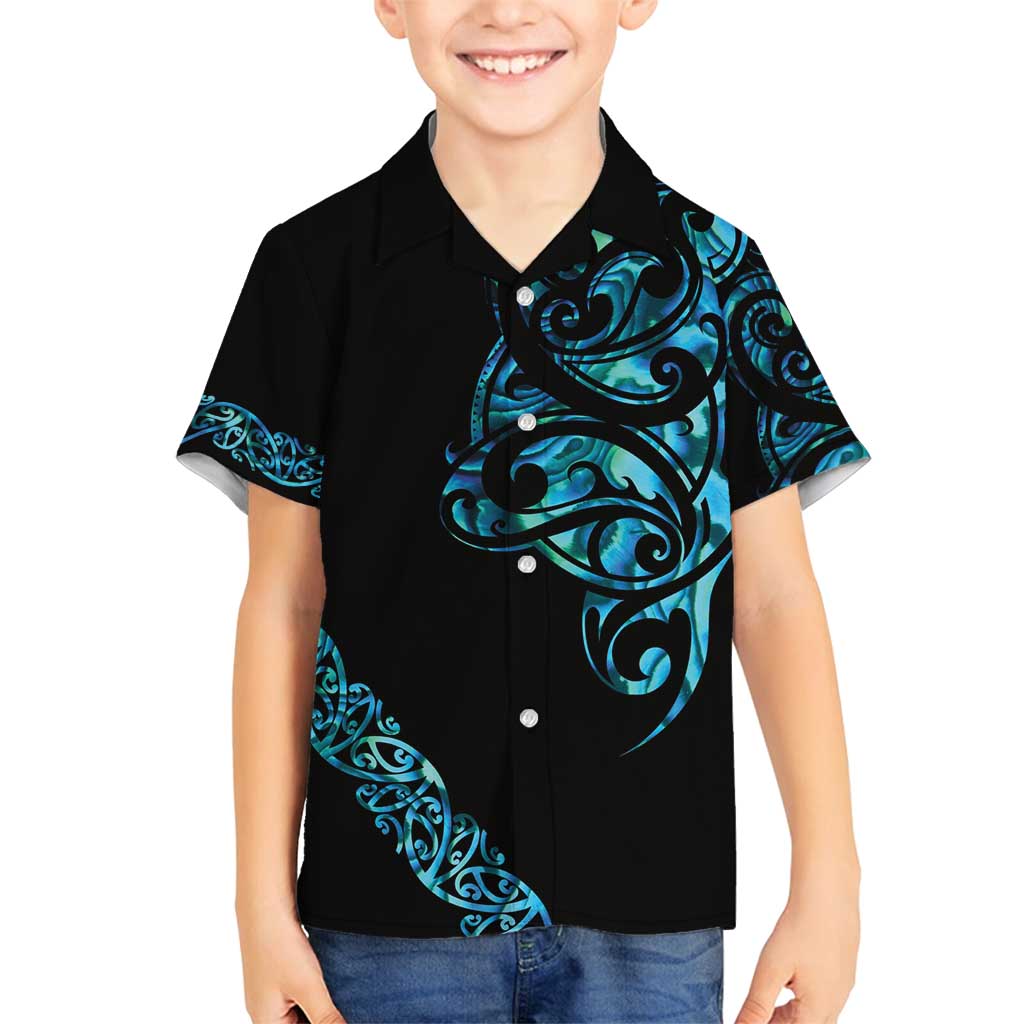 All Black Maori Tribal Tattoo Personalised Family Matching Off Shoulder Maxi Dress and Hawaiian Shirt Polynesian Style LT9 Son's Shirt Black - Polynesian Pride