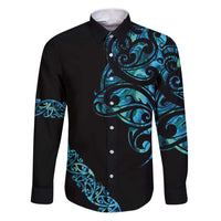 All Black Maori Tribal Tattoo Personalised Family Matching Puletasi and Hawaiian Shirt Polynesian Style LT9 Dad's Shirt - Long Sleeve Black - Polynesian Pride