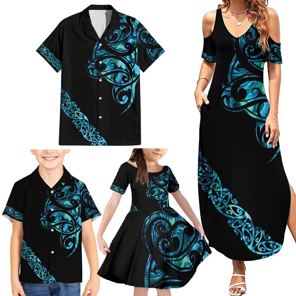 All Black Maori Tribal Tattoo Personalised Family Matching Summer Maxi Dress and Hawaiian Shirt Polynesian Style LT9 - Polynesian Pride