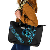 All Black Maori Tribal Tattoo Personalised Leather Tote Bag Polynesian Style