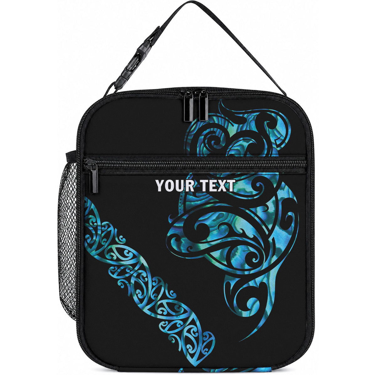 All Black Maori Tribal Tattoo Personalised Lunch Bag Polynesian Style
