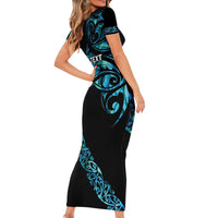 All Black Maori Tribal Tattoo Personalised Short Sleeve Bodycon Dress Polynesian Style
