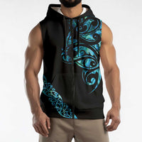 All Black Maori Tribal Tattoo Personalised Sleeveless Zip Hoodie Polynesian Style LT9