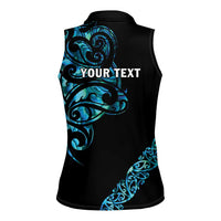 All Black Maori Tribal Tattoo Personalised Women Sleeveless Polo Shirt Polynesian Style LT9 - Polynesian Pride