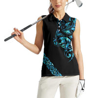 All Black Maori Tribal Tattoo Personalised Women Sleeveless Polo Shirt Polynesian Style LT9 - Polynesian Pride