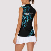 All Black Maori Tribal Tattoo Personalised Women Sleeveless Polo Shirt Polynesian Style LT9 - Polynesian Pride
