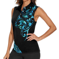 All Black Maori Tribal Tattoo Personalised Women Sleeveless Polo Shirt Polynesian Style LT9 - Polynesian Pride