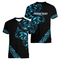 All Black Maori Tribal Tattoo Personalised Women V-Neck T-Shirt Polynesian Style LT9 - Polynesian Pride