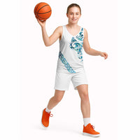 All White Maori Tribal Tattoo Personalised Basketball Jersey Polynesian Style - Polynesian Pride