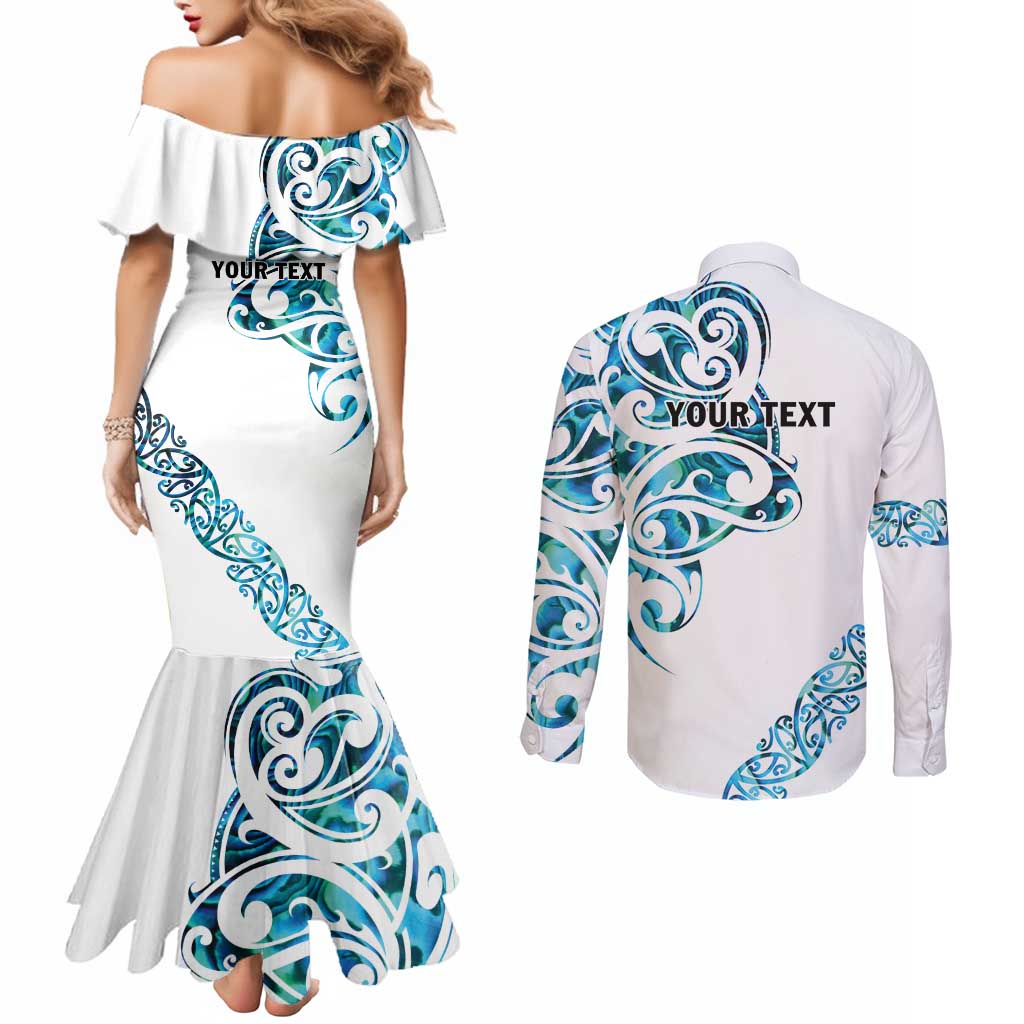 All White Maori Tribal Tattoo Personalised Couples Matching Mermaid Dress and Long Sleeve Button Shirt Polynesian Style LT9 - Polynesian Pride