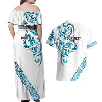 All White Maori Tribal Tattoo Personalised Couples Matching Off Shoulder Maxi Dress and Hawaiian Shirt Polynesian Style LT9 - Polynesian Pride