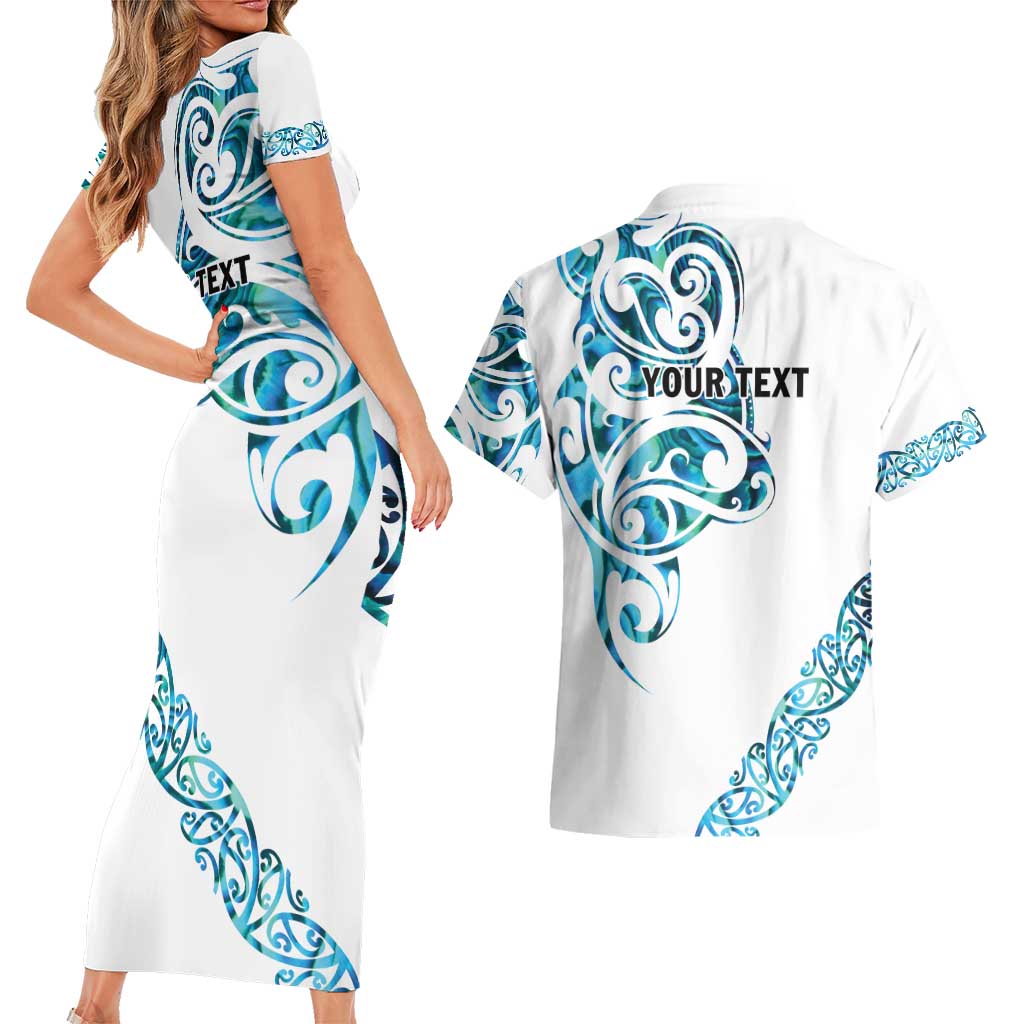 All White Maori Tribal Tattoo Personalised Couples Matching Short Sleeve Bodycon Dress and Hawaiian Shirt Polynesian Style LT9 - Polynesian Pride