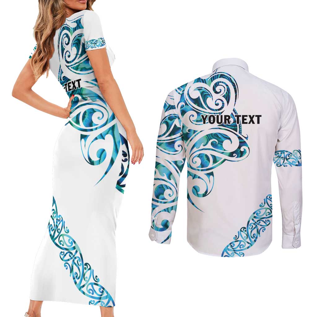 All White Maori Tribal Tattoo Personalised Couples Matching Short Sleeve Bodycon Dress and Long Sleeve Button Shirt Polynesian Style LT9 - Polynesian Pride