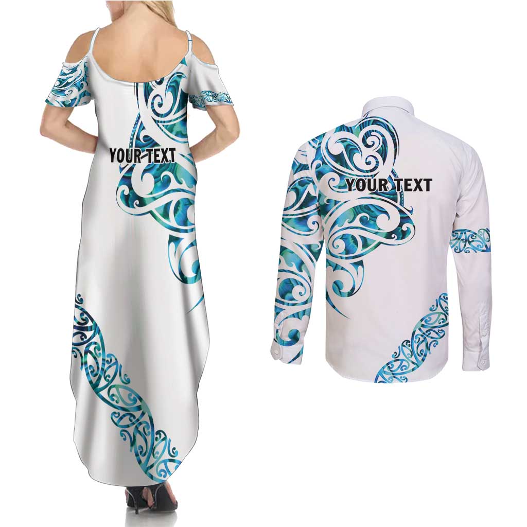 All White Maori Tribal Tattoo Personalised Couples Matching Summer Maxi Dress and Long Sleeve Button Shirt Polynesian Style LT9 - Polynesian Pride