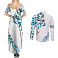 All White Maori Tribal Tattoo Personalised Couples Matching Summer Maxi Dress and Long Sleeve Button Shirt Polynesian Style LT9 - Polynesian Pride
