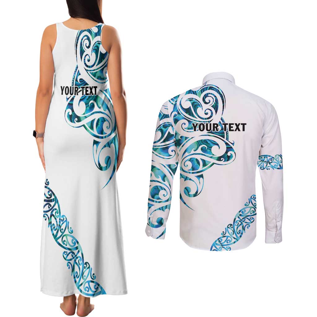 All White Maori Tribal Tattoo Personalised Couples Matching Tank Maxi Dress and Long Sleeve Button Shirt Polynesian Style LT9 - Polynesian Pride