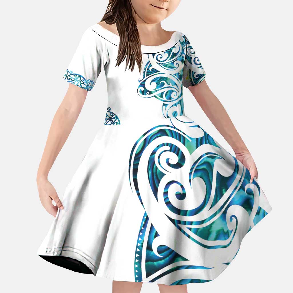 All White Maori Tribal Tattoo Personalised Family Matching Long Sleeve Bodycon Dress and Hawaiian Shirt Polynesian Style LT9 Daughter's Dress White - Polynesian Pride