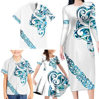 All White Maori Tribal Tattoo Personalised Family Matching Long Sleeve Bodycon Dress and Hawaiian Shirt Polynesian Style LT9 - Polynesian Pride