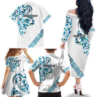 All White Maori Tribal Tattoo Personalised Family Matching Off The Shoulder Long Sleeve Dress and Hawaiian Shirt Polynesian Style LT9 - Polynesian Pride