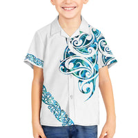 All White Maori Tribal Tattoo Personalised Family Matching Off The Shoulder Long Sleeve Dress and Hawaiian Shirt Polynesian Style LT9 Son's Shirt White - Polynesian Pride