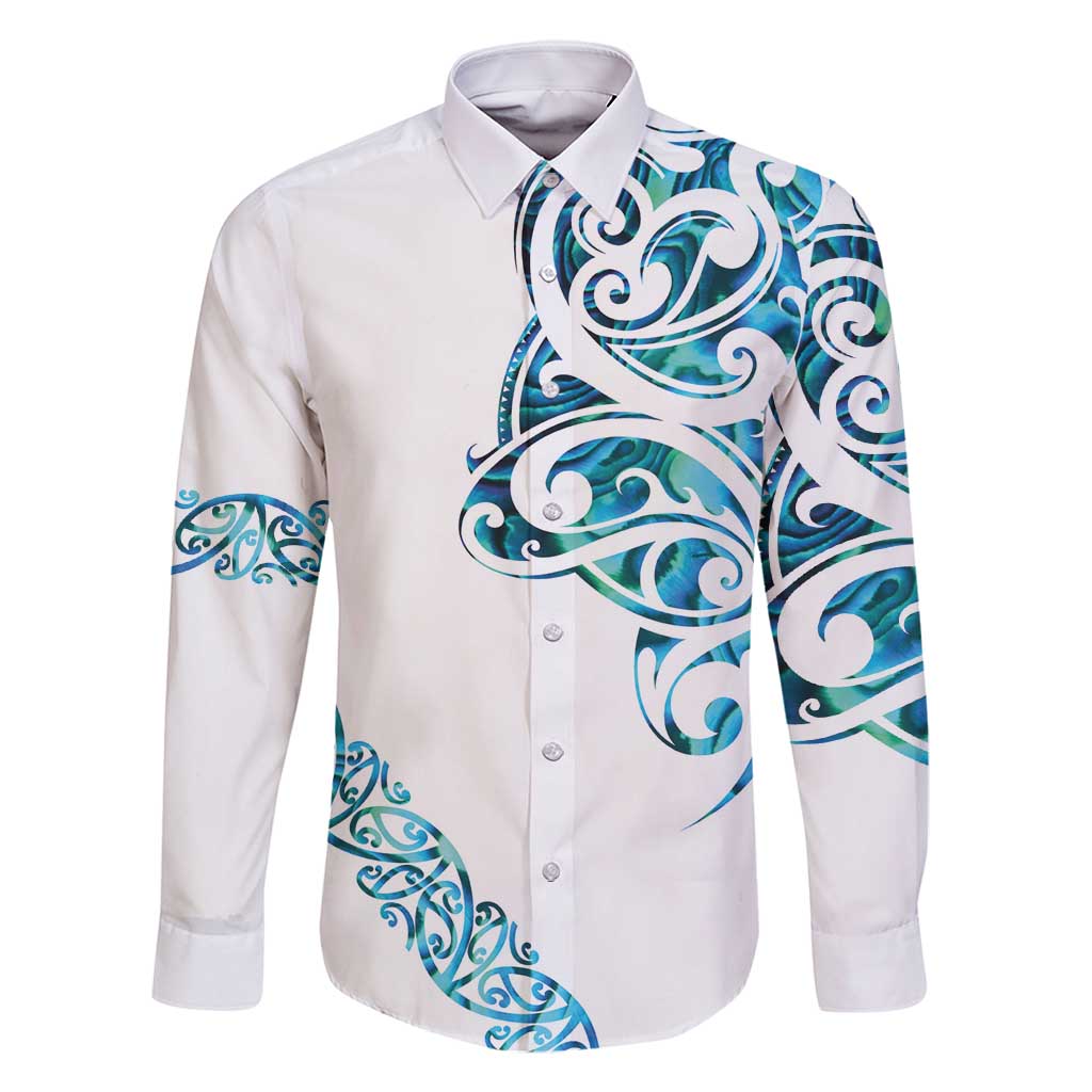 All White Maori Tribal Tattoo Personalised Family Matching Off Shoulder Maxi Dress and Hawaiian Shirt Polynesian Style LT9 Dad's Shirt - Long Sleeve White - Polynesian Pride