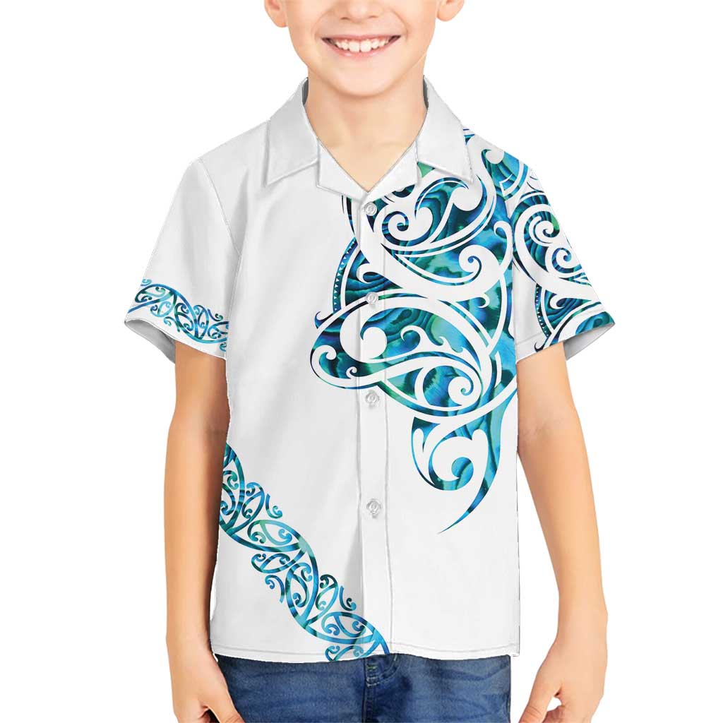 All White Maori Tribal Tattoo Personalised Family Matching Off Shoulder Maxi Dress and Hawaiian Shirt Polynesian Style LT9 Son's Shirt White - Polynesian Pride