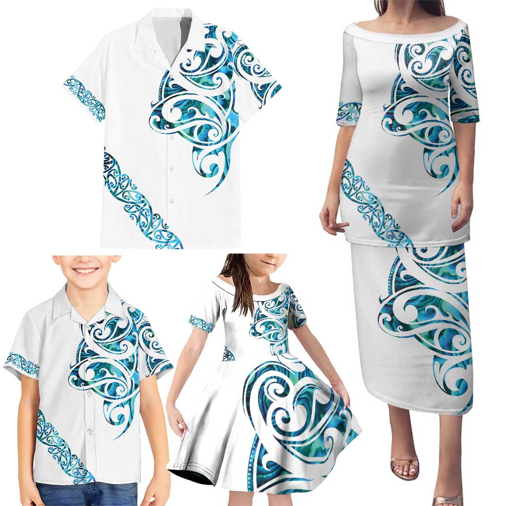 All White Maori Tribal Tattoo Personalised Family Matching Puletasi and Hawaiian Shirt Polynesian Style LT9 - Polynesian Pride