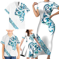 All White Maori Tribal Tattoo Personalised Family Matching Short Sleeve Bodycon Dress and Hawaiian Shirt Polynesian Style LT9 - Polynesian Pride