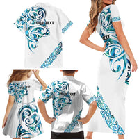 All White Maori Tribal Tattoo Personalised Family Matching Short Sleeve Bodycon Dress and Hawaiian Shirt Polynesian Style LT9 - Polynesian Pride