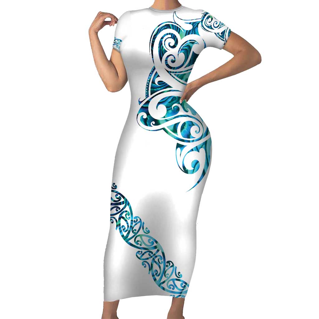 All White Maori Tribal Tattoo Personalised Family Matching Short Sleeve Bodycon Dress and Hawaiian Shirt Polynesian Style LT9 Mom's Dress White - Polynesian Pride