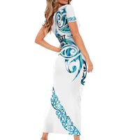 All White Maori Tribal Tattoo Personalised Family Matching Short Sleeve Bodycon Dress and Hawaiian Shirt Polynesian Style LT9 - Polynesian Pride
