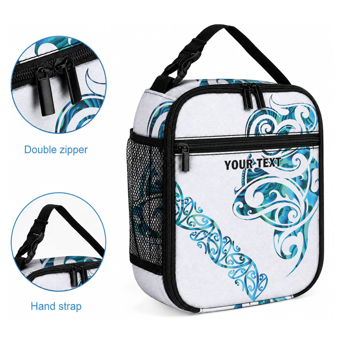All White Maori Tribal Tattoo Personalised Lunch Bag Polynesian Style