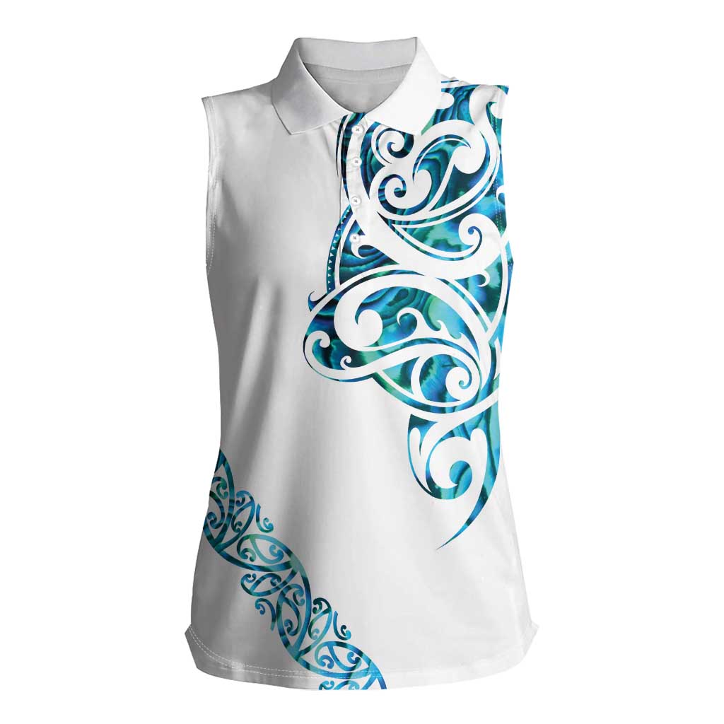 All White Maori Tribal Tattoo Personalised Women Sleeveless Polo Shirt Polynesian Style LT9 Female White - Polynesian Pride