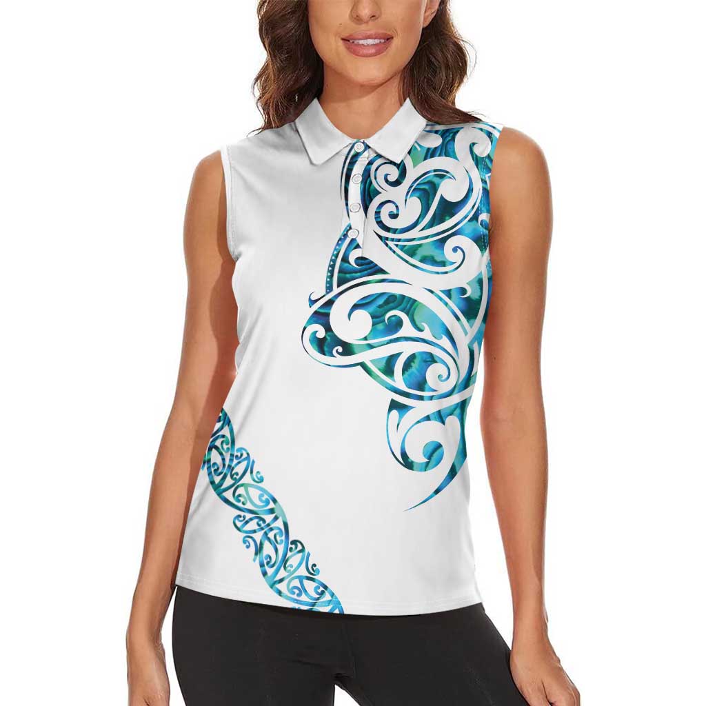 All White Maori Tribal Tattoo Personalised Women Sleeveless Polo Shirt Polynesian Style LT9 - Polynesian Pride
