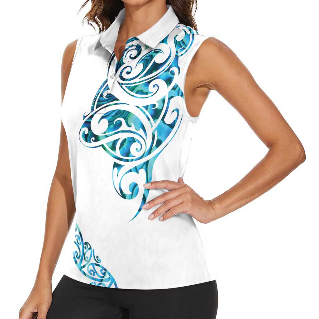 All White Maori Tribal Tattoo Personalised Women Sleeveless Polo Shirt Polynesian Style LT9 - Polynesian Pride